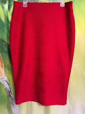Classic Red Textured Pencil Skirt